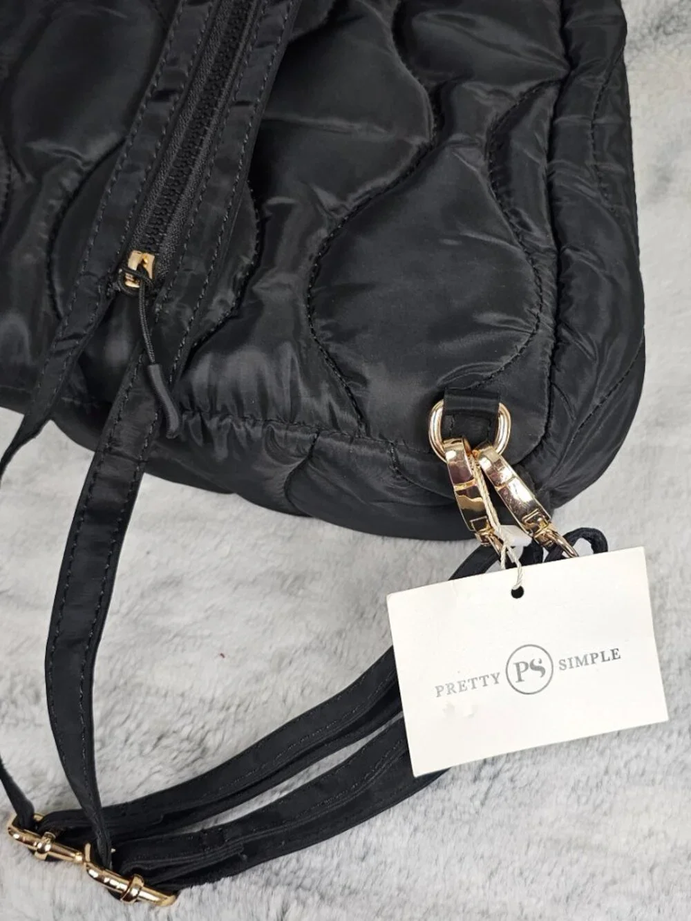 Pretty Simple Black Puffer Sling One-Shoulder Bag Or Backpack Multi-Way Tote